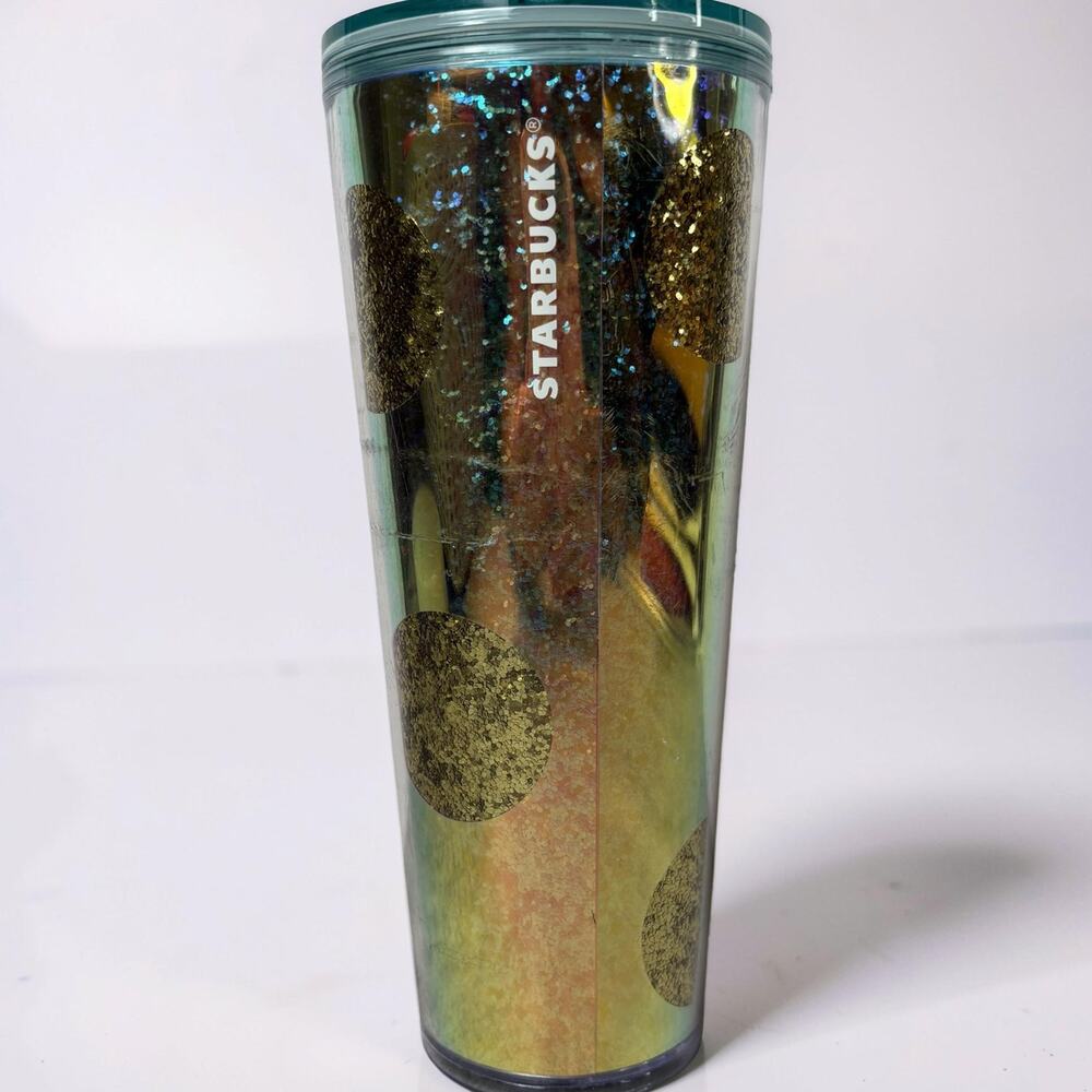 Starbucks Holiday 2020 Gold Glitter Polka Dot Venti Cold Cup Tumbler 24oz